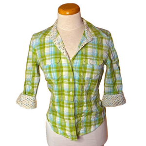 🌷 Style & Co 🌷 Green White Plaid Fitted Button Up Shirt​